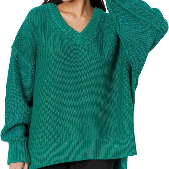 Free People Alli V-Neck Sweater in Forest Green Worn Once Like New Size XL - Picture 3 of 5